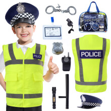 Cheerful Children Toys Kids Police Costume - 10 Pcs Police Officer Outfit Dress Up - Ideal for Boys & Girls Aged 3-7 - Include Vest & Hat - Kids Fanc