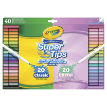 CRAYOLA SuperTips Washable Markers - Classic & Pastel Colours (Pack of 40) | Premium Felt Tip Pens that Can Easily Wash Off Skin and Clothing | for A