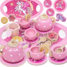 Toys for 2-6 Year Old Girls,Unicorn Gifts for Girls Wooden Tea Set 2-6 Year Old Girl Gifts Birthday Present Afternoon Tea Set for Toddler With Play F