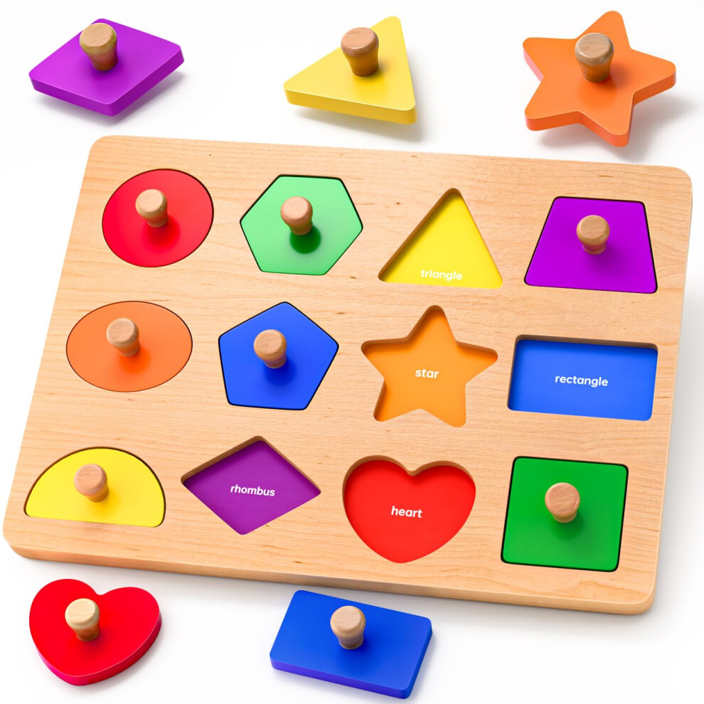 Wooden Shape Peg Puzzles for Toddlers 1 2 3 Year Old Boys Girls Gifts: Shape Sorter & Color Match Baby Puzzles 12-18-24 Months - Montessori Toys for-image-OPC-PVMQ79C-NEW