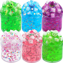 Clear Jelly Crunchy Slime Kit, 6 Packs Slime Kits for Girls, Non Sticky Slime for Kids, DIY Premade Crystal Glue Boba Slime Set, Super Soft Sludge To