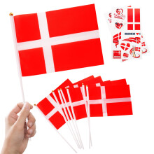 10pcs Small Danish Flags on Sticks & 2pcs Tattoos, Mini Danish Flag Hand Held Denmark Flag Party Decorations for World Cup Football 2026 Constitution