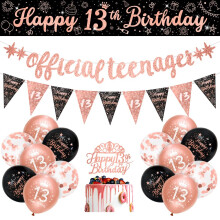 Girls 13th Birthday Decorations Black Rose Gold Official Teenager Decorations 16 Pack Girls Happy 13th Birthday Banner Bunting Kit by Sheinly