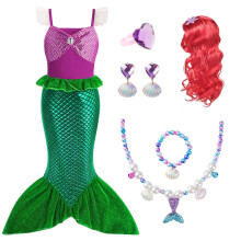 AOOWU Kids Mermaid Costume Set - Princess Dress with Accessories for Girls Age 3-9, Ariel Mermaid Glitter Girls Costume for Halloween & Cosplay