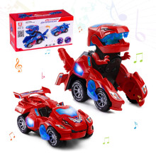 Highttoy Dinosaur Transforming Car for 3-7 Year Old Boys Girls, Electric Automatic Transformable Dinosaur Car with Flashing Lights & Music, Transform