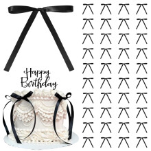 LUFFLOK 40 Pcs Black Bows for Cakes, Ribbon Bows Cakes Topper Decorations, Thin Bow Baby Shower Cake Decorations for Kids Girls Women Birthday Weddin