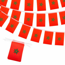 10m Morocco Flag Polyester Bunting Banner with 30pcs Flags for 2026 World Cup Party Decorations, 14 x 21 cm Rectangle Morocco String Flags for footba