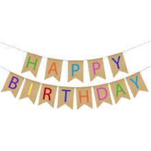 Kuou Happy Birthday Bunting Banner - 16 Feet Fabric Burlap With 13 Swallowtail Flags for Party Decorations, Multi Color