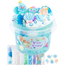 Mermaid Crystal Slime Kit - Blue Clear Bucket, Party Favors for Kids, Glimmer Crunchy Includes 9 Packs of Add-ins, Stress Relief for Girls and Boys A
