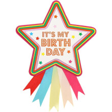Talking Tables Happy Birthday Rosette Reusable Colourful Star Birthday Badge Decorations for Girls Adults Children Party Accessories Includes ‘It’