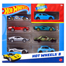 Hot Wheels, Set of 8 Basic Toy Cars & Trucks in 1:64 Scale, Includes 1 Exclusive Car, Different Mixes Released Throughout the Year, Styles May Vary,
