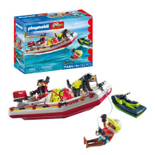 Playmobil 71464 Action Heroes: Fireboat with Aqua Scooter, exciting water rescue, including diving goggles and fins, fun imaginative role-play, reali