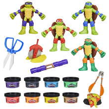 Play-Doh Teenage Mutant Ninja Turtles Cowabunga Creations, 4 Bendy Turtle Figures with Hidden Shell Moulds, 4 Action Tools & 8 Colours (28g Each), Ar