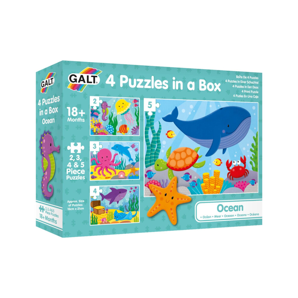 Galt , 4 Puzzles In A Box - Ocean, Jigsaw Puzzles For Kids, 4,6,8 And 12 Piece Puzzles, Ages 18 Months Plus