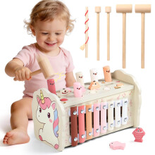 Fajiabao Montessori Toys for 1 Year Old Girls Gifts, Wooden Hammering Pounding Baby Toys With Xylophone & Magnetic Fishing Game, Educational 1st Birt