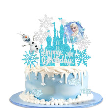 Ice Princess Cake Toppers, Cake Toppers For Girls, Silver Blue Snowflake Cupcake Toppers for Princess Happy Birthday Cake Decorations (A)