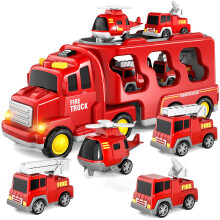BLmukce Todder Truck Toys, 5 in 1 Fire Engine Trucks for Toddlers 1 2 3 Boys & Girls, Friction Power Car Carrier Transport Vehicle for Kids 4 5 6 Yea