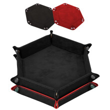 SIQUK 2 Pieces Dice Trays Hexagonal Dice Folding Tray PU Leather Velvet Holder for Table Games RPG DND (Black and Red)