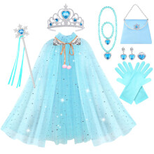 Vicloon 11PCS Princess Cape Set,Dress Up Cloak With Crown, Wand, jewelry, and bag, Princess Dress Up Clothes for Little Girls, Princesses Cape for 3+