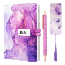 Candcamp Secret Diary with Lock for Girls,Purple UV Leather Journal with Lock Kids Password Journal Notebook Kit with Pen Bookmark for Back to School