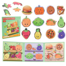 ASTARON Magnetic Puzzle with 80 Puffy Stickers for Toddlers, 42 Pieces 3-in-1 Food Puzzles Preschool Education Learning Travel Toys Car Plane Activit