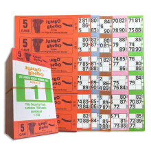 Jumbo Bingo 750 Books 5 Page Game Strips of 6 TV Ticket Sheet Big Bold Numbers