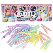 Bubblz 48-Pack Pastel Bubble Solution with Wands | Mini Bubble Bottles with Stick Wands for Kids | Ideal for Party Bag Fillers, Outdoor Play & Birthd