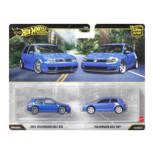 Hot Wheels Premium Car Culture 2-Pack (2004 Volkswagen Golf R32 & Volkswagen Golf MK7), 1:64 Scale, Real Riders Tires, Metal/Metal Chassis, Toy for C