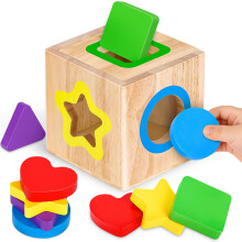 Toddler Montessori Toys for 1 2 Year Old Boys Girls, Shape Sorter Wooden Baby Toys Gifts for 1 2 3 Year Old Girl Boy, Activity Cube Sensory Baby Toy