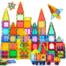 ZMAXKIC Magnetic Tiles, 122PCS Magnetic Building Blocks with 2 Cars, Large Magnet Building Set,STEM Sensory Educational Toys Gift for Toddlers Kids B