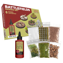 The Army Painter Battlefields Basing Set, 50ml Pva Glue, 35 Green Tufts, 1 Box Of Fake Moss/grass, Brown Battleground, Summer Undergrowth, Battle Roc
