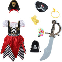Sincere Party Girls Pirate Costume Pirate Bucaneer Princess Deluxe Dress With Sword,Pirate Pouch,Eye-patch and Hat 9-10years