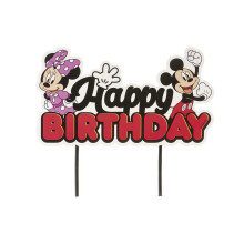 dekora - Mickey and Minnie Mouse Birthday Cake Topper Happy Birthday Paper - 17.5 x 15 cm