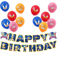 Sonic Birthday Decorations Cartoon Sonic Party Pack with 1pcs Happy Birthday Sonics Banner and 12pcs 12inch Balloons for Kids Girls Boys So-nic Decor