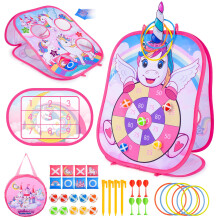 Corrit Girls Toys age 3-10, Kids Dart Board Games Set Unicorn Gifts for Girls, Garden Games Indoor Outdoor Toys for 3-12 Year Old Girl Birthday Prese