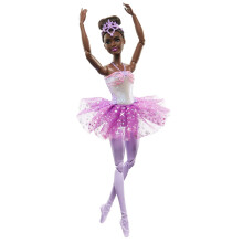 Barbie Dreamtopia Twinkle Lights Ballerina Doll with Brunette Hair & Light-Up Feature Wearing Removable Headband & Purple Tutu, HLC26
