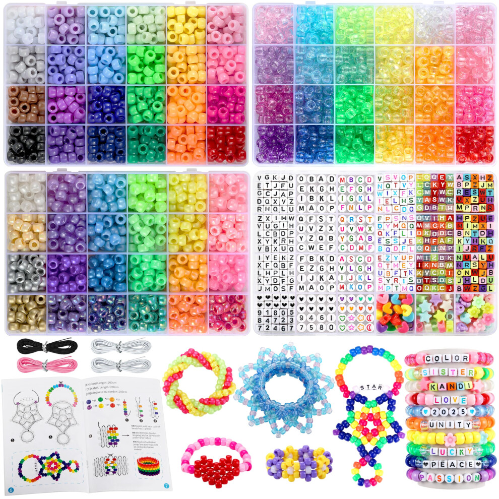 Funtopia Pony Beads For Bracelets, 4026 Pcs 72 Colors Multi-Types Kandi Beads With 10 Kandi Cuff Designs, Friendship Bracelet Making Kit With Assorte