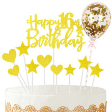 Personalised Happy 16th Birthday Cake Toppers Gold for Boy,Girl,Kids,Happy Birthday Sign for Cake,11p Glitter Cupcake Topper Cake Topper 16th Birthda