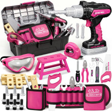 KidBloom Kids Tool Set, 50 Pcs Kids Tool Box with Toy Drill & Tool Belt, Toys for 3 4 5 Year Old Girls Gifts