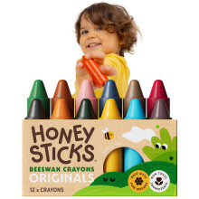 Honeysticks 100% Pure Beeswax Crayons (12 Pack) - Non Toxic Crayons, Safe for Babies and Toddlers, For 1 Year Plus, Handmade in New Zealand with Natu