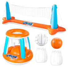 JOYIN Inflatable Pool Float Set Volleyball Net & Basketball Hoops, Floating Swimming Game Toy for Kids/Adults, Swimming Floaties, Volleyball Court (1