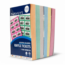 Navoys 1000 Raffle Tickets Book | Assorted Colour Numbered Tickets 1–1000 | Perforated Tear-Off Stub Tickets for Fundraising, Tombola, Events, Schoo