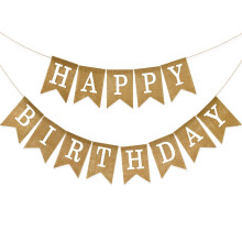 G2PLUS HAPPY BIRTHDAY Burlap Bunting Banner - Reusable Hessian Pentagon Banner with White Letters for Birthdays