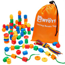 BMTOYS Threading Beads for 5 Year Olds - 70 Stringing Lacing Beads Crafts Toy with Travel Bag - Montessori Toys for Kids 5 6 7 8 Year Old Occupationa
