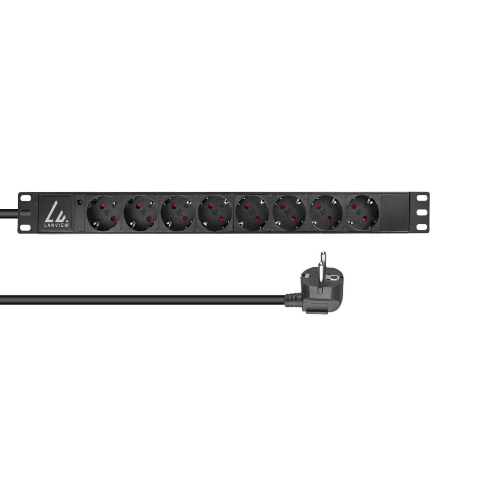 Lanview 19" Rack Mount Power Strip 16A With 8 X Schuko Type F Socket 5715063052952
