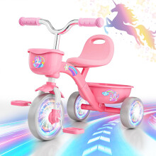 HappyGoLucky Unicorn Tricycles Toys for 2-5 Year Old Girls Gifts, Balance Bike 2-5 Year Old with Colorful Lighting Wheels & Removable Pedals, Baby Ki