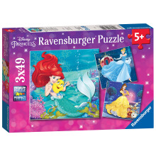 Ravensburger Disney Princess 3 x 49 Piece Jigsaw Puzzles for Kids, 3 Puzzle Set with Ariel, Cinderella and Belle, Ages 5 Years and Up