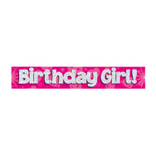 9ft Banner Birthday Girl Pink Holographic