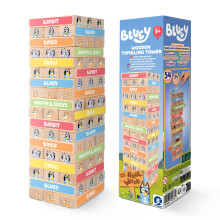 Bluey Tumbling Tower Game - 54 Colourful FSC-Certified Wooden Blocks, Hand-Eye Coordination & Motor Skills Family Game, Eco-Friendly Fun for Kids Age