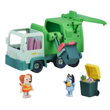 Bluey Garbage Truck Vehicle Playset With Two 2.5"-3" Official Collectable Character Action Figures With The Bin Man And 2 Rubbish Bin Accessories
